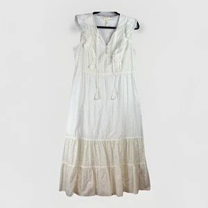 Matilda Jane x Joanna Gaines Maxi Dress L White/Cream Eyelet Ruffled Country - Picture 1 of 10