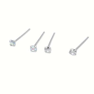Argento Sterling 1.5mm Trasparente / Opale Rotondo 4 Piedini Cz Orecchini a Lobo - Immagine 1 di 4