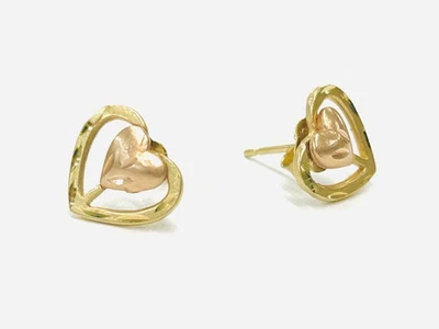 14k 585 Michael Anthony rose and yellow gold  heart Post Stud Earrings 1cm  - Image 1 of 4