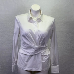 CACHE Long Sleeve Oxford Front Wrap Back Tie Blouse - Size XL - WHITE - Picture 1 of 10