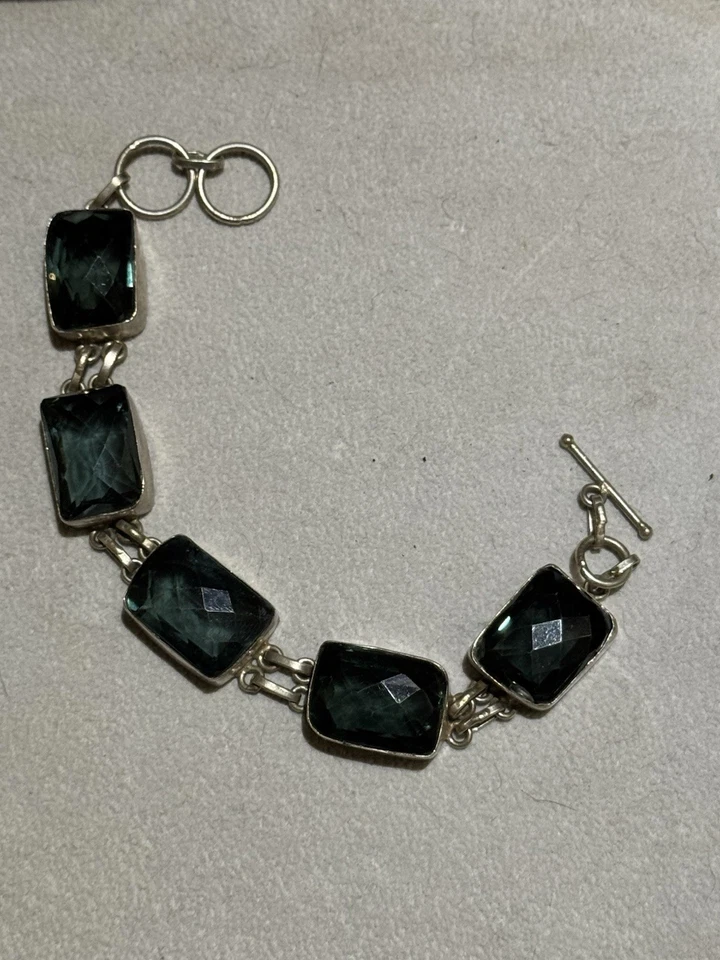 Pulsera de eslabones de plata de cuarzo ahumado facetado Foto 1 de 4