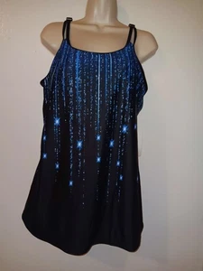 Hanna Nikole Swim Tankini Top Size 16W Blue black Swimwear New - Bild 1 von 3