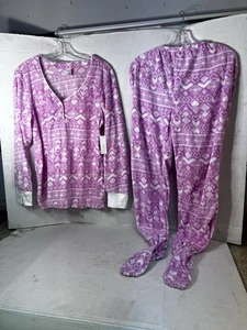 Vintage K-Mart Pink K Pajama Adult Pink Footie Fleece Pajamas Booties 2 Piece XL - Picture 1 of 10