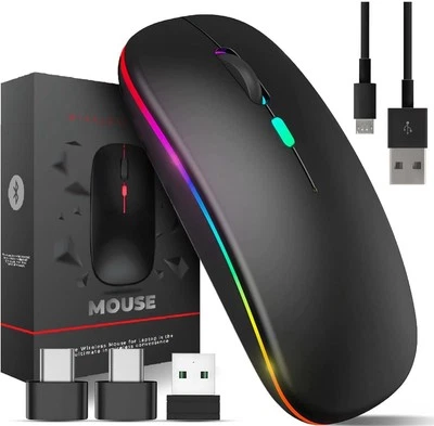 TEUREMI Wireless Bluetooth Mouse Silent USB & USB-C Rechargeable Mouse Black  - Image 1 of 4