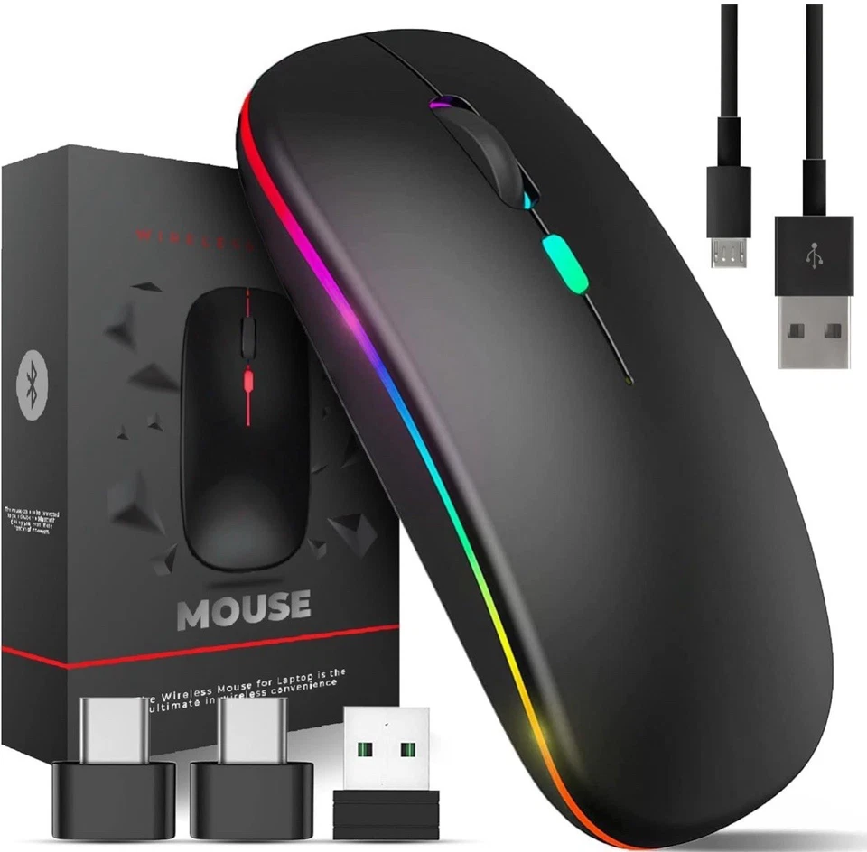 TEUREMI Wireless Bluetooth Mouse Silent USB & USB-C Rechargeable Mouse Black  - Image 1 of 4