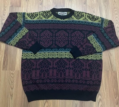 Vintage Obermeyer Sweater Mens XL Multicolor Wool Acrylic Geometric Pullover 90s - Image 1 of 4