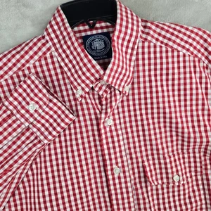 J. Press Mens Large Button Down Shirt Red White Gingham Checkered Made in USA - Picture 1 of 9