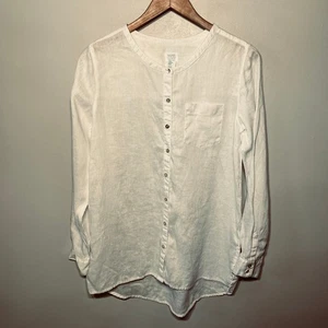 Sigrid Olsen Tunic Blouse White Linen Alabaster Button Beachy Vacation Casual M - Picture 1 of 8