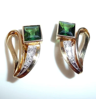 Ohrringe 585 Gelbgold 3.0ct Turmalin 0.20ct Diamanten 20,5 mm lang 7,8gr - Bild 1 von 4