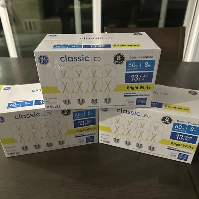 (3) GE Lighting 8 Packs (24 Total)LED 60W/8W A19 Bright White Dimmable-800 Lumen - Image 1 of 4