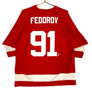 Vintage Detroit Red Wings Jersey Large Logo 7 Sergei Fedorov Red Nhl - Picture 1 of 7
