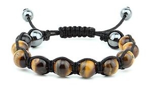 Mens Tiger Eye Hematite Gemstone Beads Shambhala Yoga Beaded Jewelry Bracelet