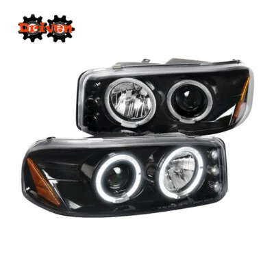 Camión GMC Sierra Yukon Denali 99-06 negro brillante proyectores halos dobles LED DRL Foto 1 de 3