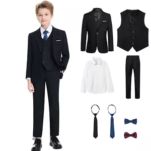 8 Piece Boys Suit Formal Slim Fit Suit Set, Adjustable Waist, Size 2 to Size 20 - Picture 1 of 50
