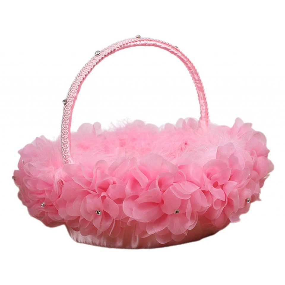 Cesta de flores para niñas con flores para boda decoración de encaje lindo mango flor de satén Foto 1 de 1