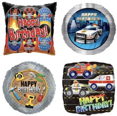 ANAGRAM, QUALATEX Police Sports Skateboard Tools Handyman Dad 18" Happy Birthday Boy Foil Balloons