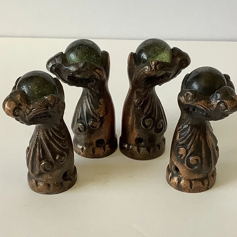 Lot Set of FOUR 4 Antique Iron Claw and Glass Ball Foot Terminals Piano Stool Cover