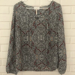 Laundry by Shelli Segal Paisley Peasant Top Size Small V Neck Lace Up Boho - Picture 1 of 7