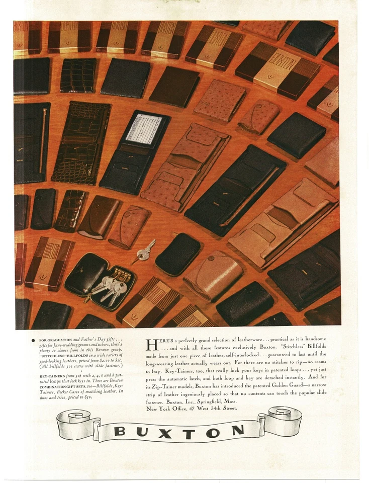 1937 Buxton Billfold Wallet Key Case Key-Tainer Zip-Tainer Vintage Print Ad 2 - Image 1 of 1