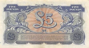 UK / British Armed Forces 5 pounds ND. 1958 Series EE/1 Circulated D33 - Picture 1 of 2