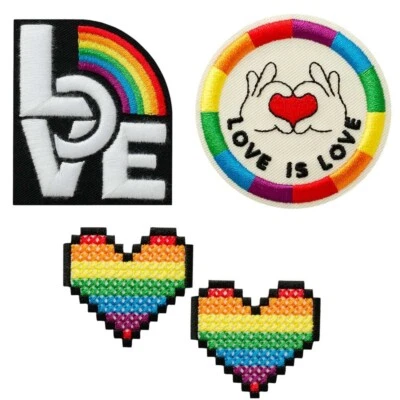 Mono-Quick 1433x Love is Love Applikation, Bügelbild Patch Regenbogen Herz Pride - Bild 1 von 2