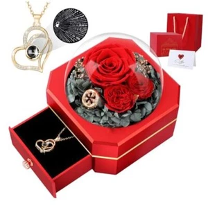 Preserved Real Rose Gifts for Women Mom Wife,Eternal Flowers Rose with I Red - Picture 1 of 7