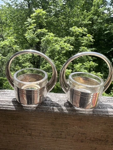 Pair 800 Silver Handled Art Deco Open Salt Cellars 2.5” Marked L & N European Cover