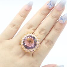 31x31mm Luxury Big Gemstone Pink Kunzite Women Engagement Gold Silver Ring US 7
