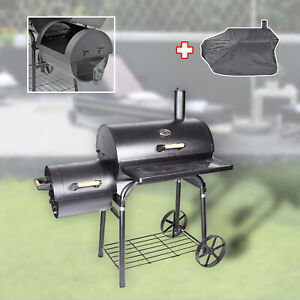 XL professional smoker BBQ grill barbecue cart charcoal 1.5 mm steel locomotive + hood