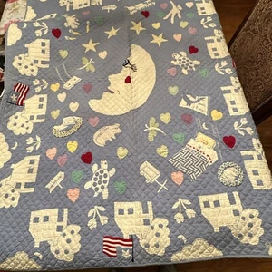 Judi Boisson Crib quilt Mr. Moon New 2001 In Cornflower 43” X 55” - Picture 1 of 13