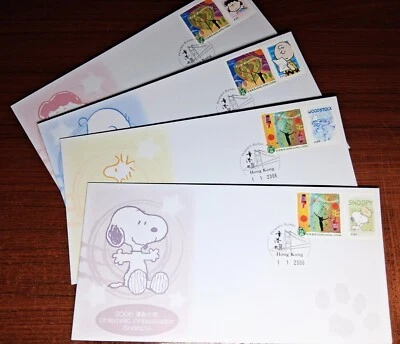 Juego de estampillas Snoopy Peanuts FDC 2006 Hong Kong China - Envío desde EE. UU. - Colección rara Foto 1 de 4