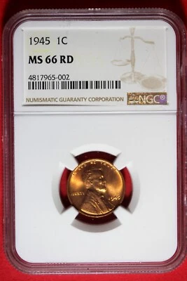 1945 NGC MS66 RD Lincoln Wheat Cent #B48876 - Image 1 of 2