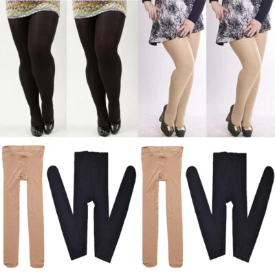 2 Paar weiche Damen-Strumpfhose einfarbig Übergröße dehnbar 120D Samt - Bild 1 von 4