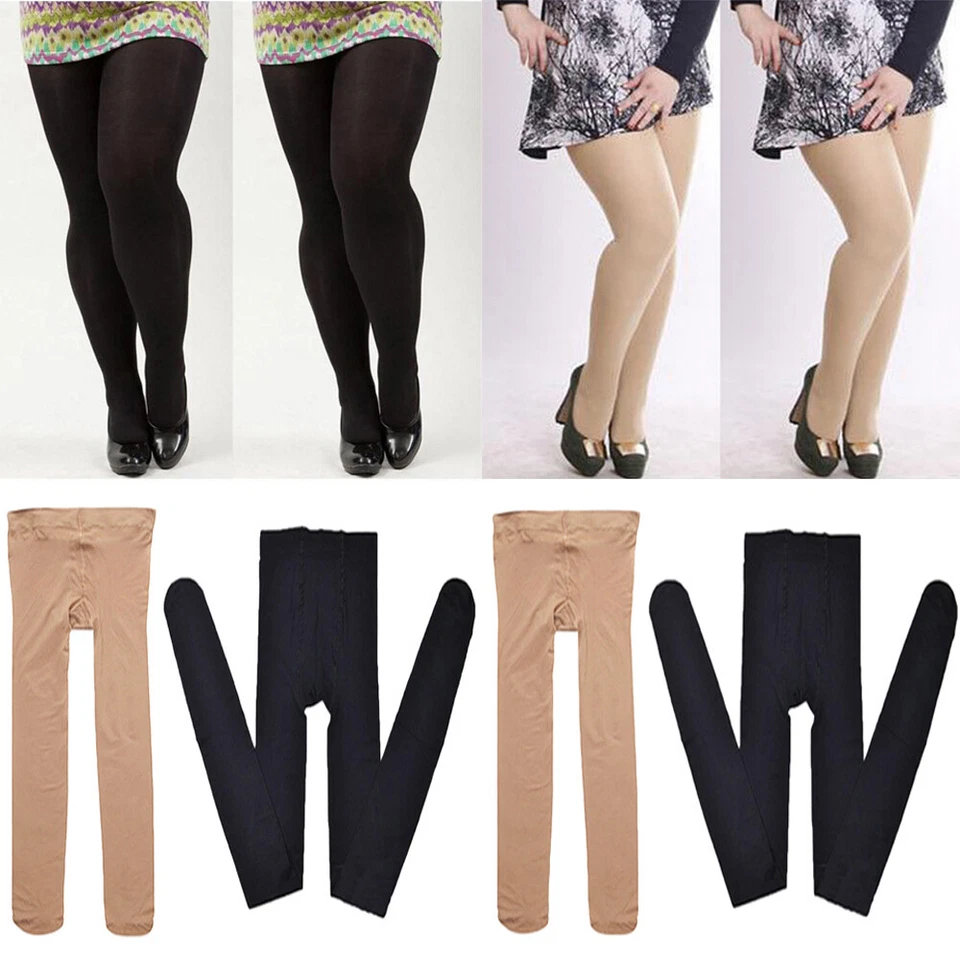 2 Paar weiche Damen-Strumpfhose einfarbig Übergröße dehnbar 120D Samt - Bild 1 von 4