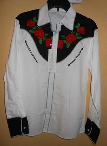 Coofandy Embroidered Rose design white Button Up Shirt Women's Size S New W/Tag - Picture 1 of 7