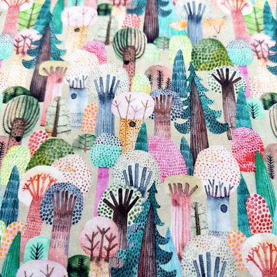 Cotton Fabric - Multi Colour Autumn Trees & Fox - Digital Print Craft Fabric - Image 1 of 4