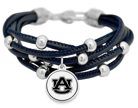 Auburn Tigers Multi Line Navy Blue Leather Bracelet Jewelry Licensed AU Gift Cover