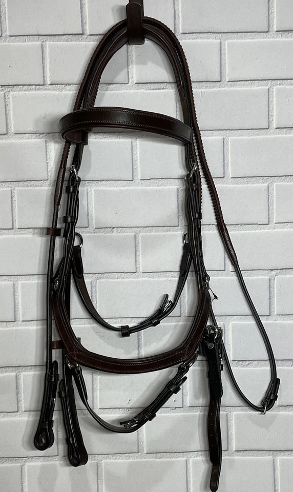 Rambo Micklem Leather Competition Bridle & Rubber Grip Reins PONY - DK HAVANA - Image 1 of 4