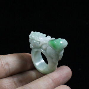  Certified A Natural Hand-carved Emerald Green Jadeite Jade Ring貔貅 USA 8.75 5470
