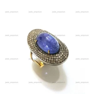 Anillo de cóctel aniversario tanzanita ovalado natural de plata de ley 925 - Imagen 1 de 9