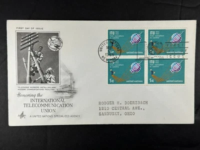 UN FDC 1965 5c Block of 4 International Telecommunication Union a332 - Image 1 of 2