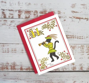 12 days of Christmas, cat style, eleven pipers piping, notecard #1078 - Picture 1 of 2