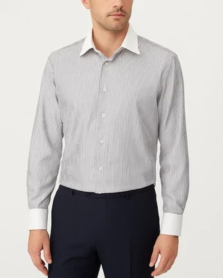 Brioni Cotton Striped Bankers Shirt, Grey/White- Men’s 42 (L) - Image 1 of 4