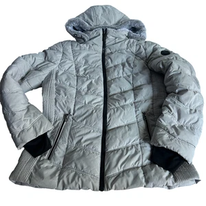 Nautica Classic Silver Gray puffer Coat Jacket Zipper Hood Size Small - Picture 1 of 10