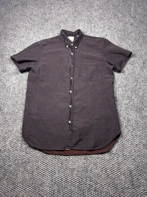 Camisa Billy Reid Para Hombre Mediana Azul Marino Roja Estándar Con Botones Manga Corta Bolsillo Foto 1 de 4