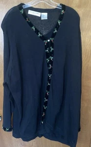 Victoria Jones Size 4X Black Beaded Christmas Sweater Cardigan Top - Picture 1 of 5