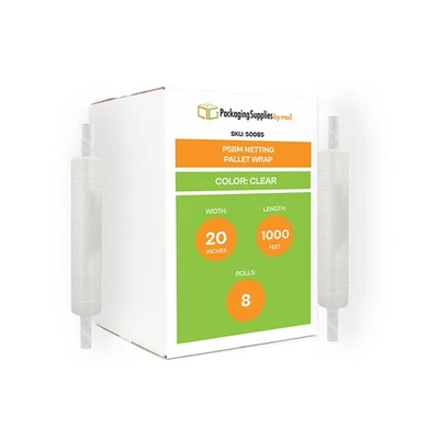 8 Rolls 20" x 1000' Extended Core Netting Hand Stretch Shrink Wrap Film, Clear - Image 1 of 4