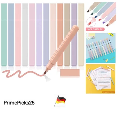12 Pastell Textmarker Set Aesthetic Hochwertige Meißelspitze Schreibwaren Schule - Bild 1 von 4