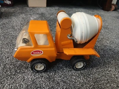 Vintage TONKA Truck 1970s Pressed Steel  Cement Mixer w/ Tilt Bed Yellow Orange - Image 1 of 4