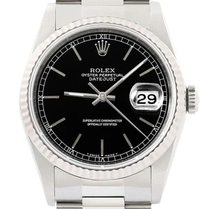 Rolex Mens Datejust 16234 Black 18K White Gold & Stainless Steel Oyster Watch - Picture 1 of 7